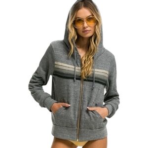 AVIATOR NATION FIVE STRIPE HOODIE IN HEATHER GREY SWEATSHIRT